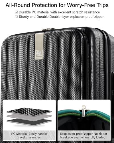Hanke 20 Inch Expandable Carry On Luggage Airline Approved Top Opening Hard Shell Suitcases with Wheels Lightweight Travel Luggage Carry On Suitcase for Woman Men-Jet Black - color: Jet Black, size: 20 Inch Expandable