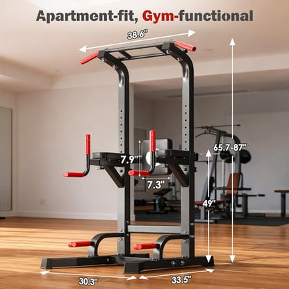 DlandHome Power Tower Pull Up Bar Station, Heavy Duty Pull Up Dip Station Adjustable Height for Home Gym Strength Training Equipment, 330LBS Weight Capacity - color: Black