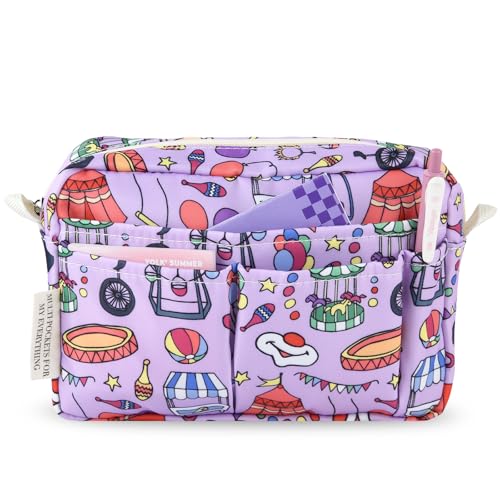 Portfolio Organizer with Multiple Pockets, Waterproof Travel Zippered Cosmetic Bag, Portable Storage Bag for Notebooks, Stationeries, Make-up, Journal Office Art Supplies.Purple Circus - color: Purple Circus