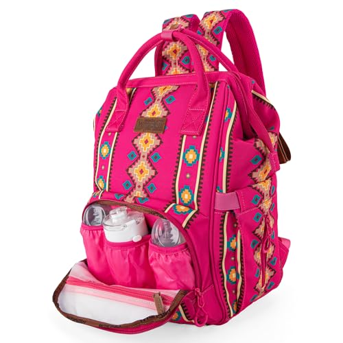 Wrangler Aztec Backpack Organized Daypack Travel Baby Bag with Stroller Strap and Side Bottle Pockets WG2204-9110HPK - color: Angel Hot Pink