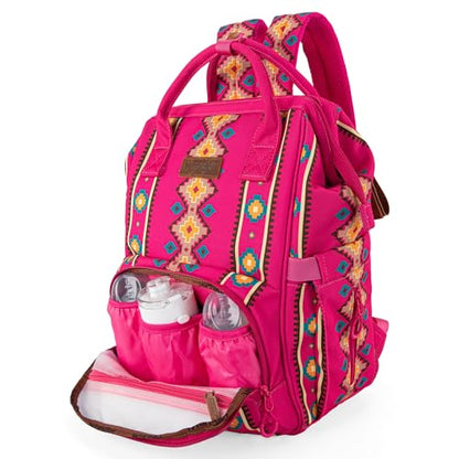Montana West Wrangler Callie Diaper Bag Backpack with Stroller Straps Multifunction Baby Travel Bag WG2204-9110HPK - color: Hot Pink