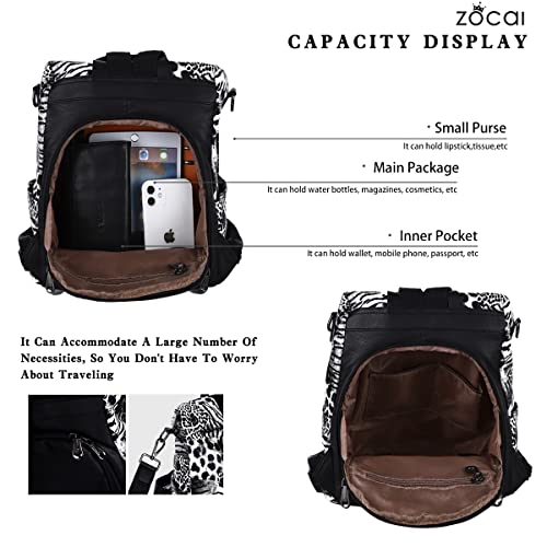 ZOCAI Backpack Purse for Women Fashion Backpack Purses PU Leather Daypacks Anti-Theft Shoulder Bag Satchel Purse - color: Black Leopard