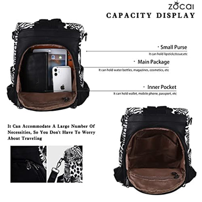 ZOCAI Backpack Purse for Women Fashion Backpack Purses PU Leather Daypacks Anti-Theft Shoulder Bag Satchel Purse - color: Black Leopard
