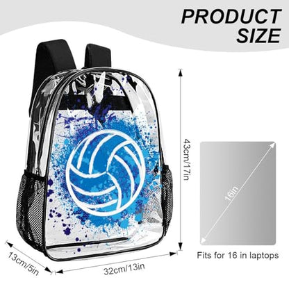 Volleyball Clear Backpack Heavy Duty for Girls Kids Boys Women | Large Cool PVC Volleyball Theme Printing Transparent Backpacks for Schools Stadium Concerts Work - Clear/Black - color: Volleyball Clear Backpack 2 Black