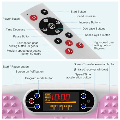 SoftGym Waver Vibration Plate Exercise Machine for Lymphatic Drainage Weight Loss,120 Speed Levels Vibrating Platform with Resistance Bands,Full-Body Workout Equipment for Muscle Activation - style: Slim- Pink