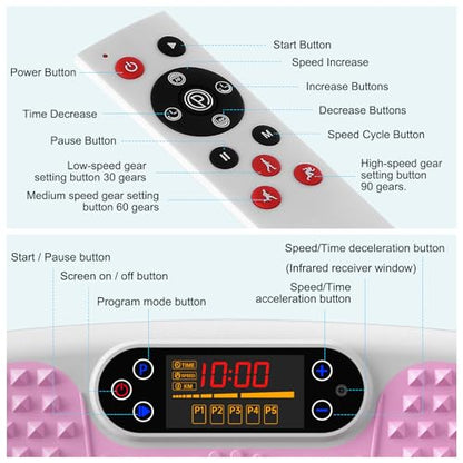 SoftGym Waver Vibration Plate Exercise Machine for Lymphatic Drainage Weight Loss,120 Speed Levels Vibrating Platform with Resistance Bands,Full-Body Workout Equipment for Muscle Activation - style: Slim- Pink