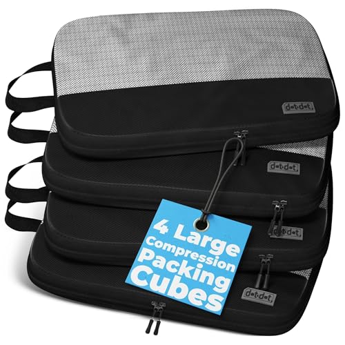 4pc Large Compression Packing Cubes for Travel - Luggage Organizers Suitcases - color: 4pc Black - Large Compression