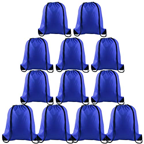 KUUQA 12 Pcs Drawstring Backpack Bags Sport Gym Sack Cinch Bags Bulk for School Traveling and Storage (Blue) - color: Blue