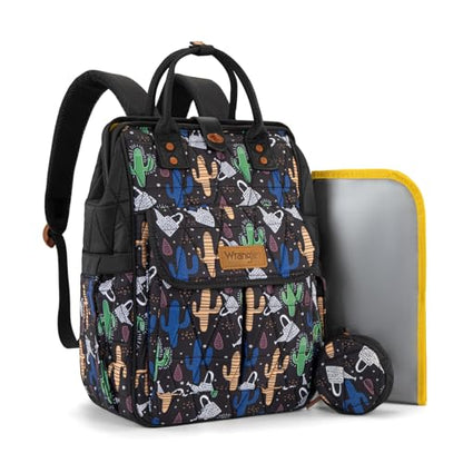 Montana West Wrangler Aztec Diaper Bag Backpack Western Backpacks for Moms Baby Essentials Bag with Twist-Lock Closure, Insulated Pockets, Portable Changing Pad, Stroller Straps, Pacifier Case - color: Black Cacti