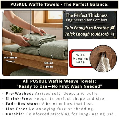 PÜSKÜL Natural 100% Turkish Cotton Waffle Bath Towels Set of 2-Piece | 32x63 inch Extra Large Absorbent Quick-Dry Lightweight Spa Towel | Luxury Sauna Accessories (Sage Green, Bath Towels - Pack of 2) - color: Sage Green