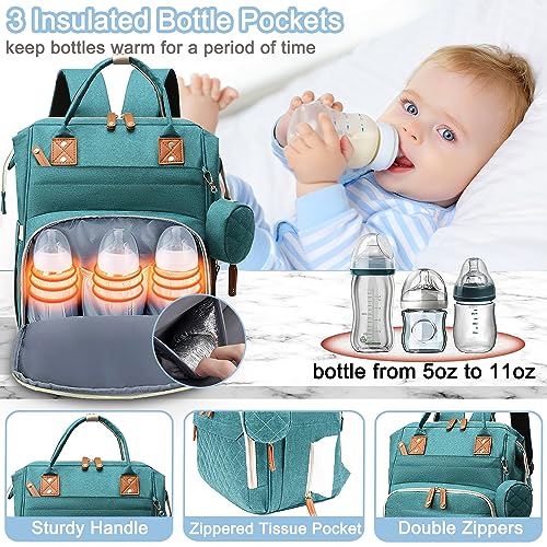 SHITIESHOU Diaper Bag Backpack Baby Bag, Baby Girl Boy Diaper Bag for Dad Mom with Pad, 16 Pockets, Pacifier Case, Large Diaper Bags Unisex for Travel (Green) - color: Green