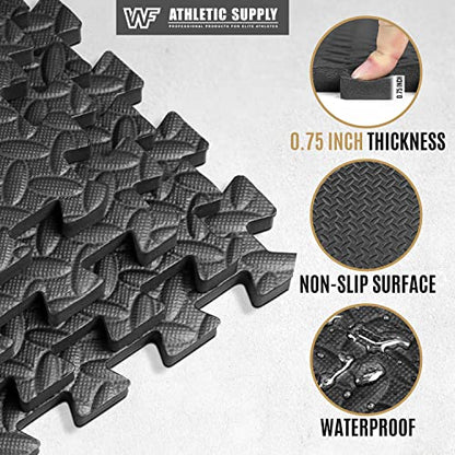 WF Athletic Supply Interlocking Exercise Foam Mats, 3/4-Inch Thickness Gym Flooring Tiles, Extra Thick Eva Foam Fitness Equipment Mat & Home Protective Flooring Cushion