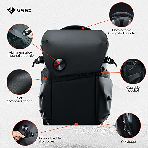 VSGO 20L Professional Camera Backpack for DSLR/SLR, Compatible with Sony Canon Nikon Cameras, DJI RSC2 Gimbals, Tripod, 15.6" Laptop, Lenses & Accessories – Waterproof TPU Canvas, Travel & Outdoor Use - size: 20L