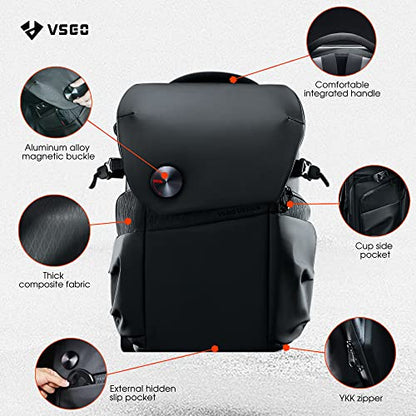 VSGO 20L Professional Camera Backpack for DSLR/SLR, Compatible with Sony Canon Nikon Cameras, DJI RSC2 Gimbals, Tripod, 15.6" Laptop, Lenses & Accessories – Waterproof TPU Canvas, Travel & Outdoor Use - size: 20L