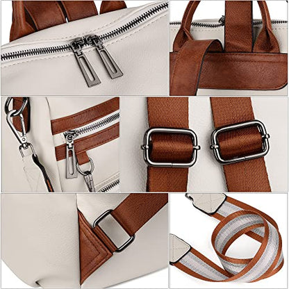 UTO Women Backpack Purse Leather Vegan Ladies Fashion Designer Rucksack Convertible Travel Shoulder Bag with Tassel - color: 01226 Beige Brown, size: Large