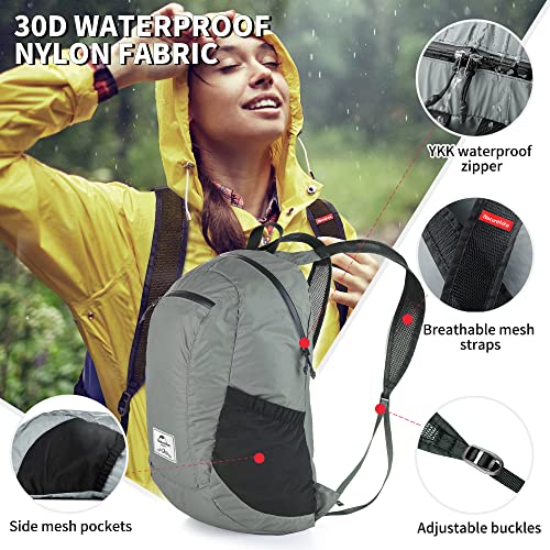 Naturehike 18L Lightweight Hiking Backpack, Waterproof Camping Packable Backpack Ultralight for Travel, Airplane, Small Hiking Daypack for Adults, Grey - color: Grey