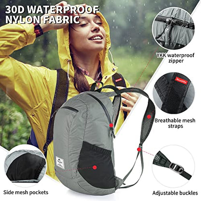 Naturehike 18L Lightweight Hiking Backpack, Waterproof Camping Packable Backpack Ultralight for Travel, Airplane, Small Hiking Daypack for Adults, Grey - color: Grey