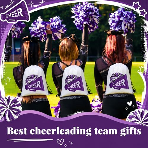 Kacctyen 24 Pcs Cheer Drawstring Backpack Cheer Team Gift Cheerleader Drawstring Gym String Bag Sports Party Favor Bulk (Purple) - color: Purple