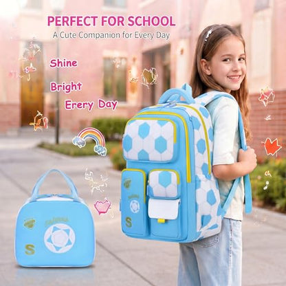 3PCS Kids Backpack Set, School Backpack with Lunch Bag & Pencil Case, Lightweight Waterproof Bookbag for Kids (Blue soccer) - color: Blue Soccer
