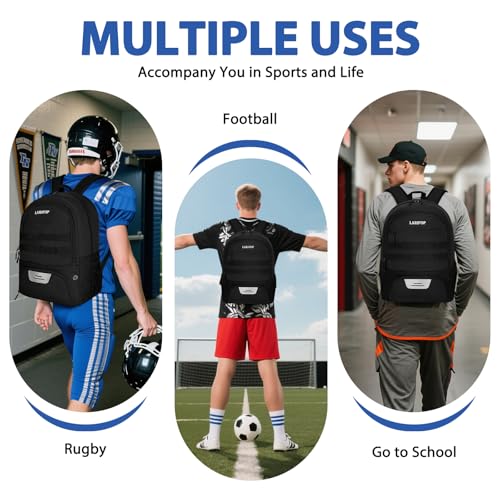 LARIPOP Soccer Backpack with Ball Holder & Shoe Compartment Large Capacity Sports Bag for Training - color: black