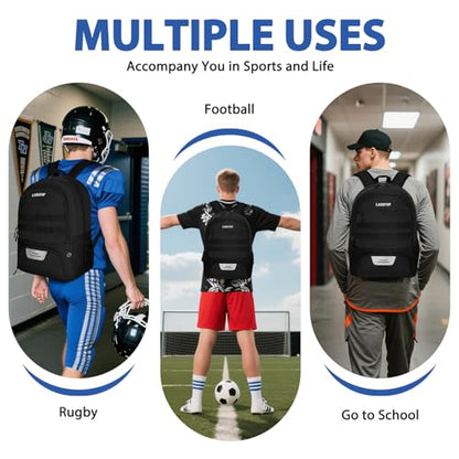 LARIPOP Soccer Backpack with Ball Holder & Shoe Compartment Large Capacity Sports Bag for Training - color: black