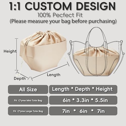 Premium Canvas Cyme Bag Organizer Insert, Purse Insert with Multiple Compartments and YKK Zipper, Upgraded Drawstring Canvas Purse Insert for Cyme Large Bag(Beige,L) - size: Canvas-L