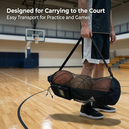 HOTZ Mesh Ball Bag for Coaches, Basketball, Soccer, Volleyball, 3 Balls