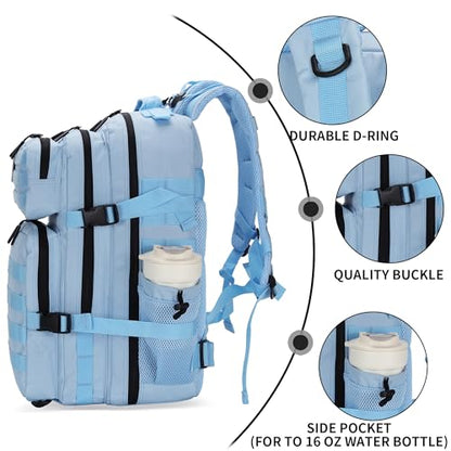 Lovelinks21 25L Tactical Military Backpack Small Travel Backpack for Men and Women Assault Pack Bug Out Bag Molle Daypack Gym Bag with Bottle Holder (Light Blue) - color: Light Blue
