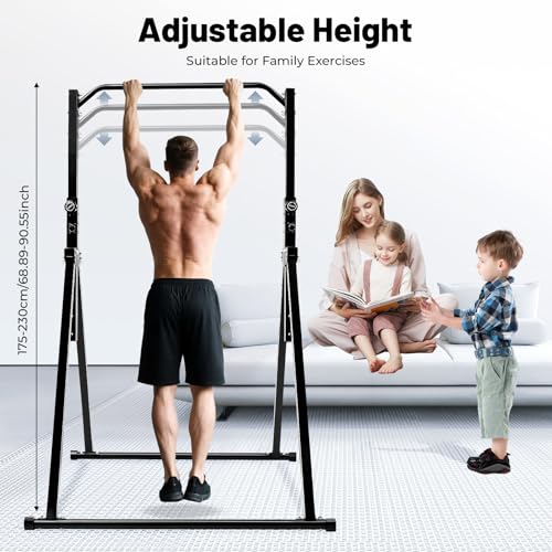 Adjustable Heightpull Up Bar, Foldable Pull Up Bar Adjustable Height Horizontal Bar Freestanding Dip Stand for Home Gym Strength Training Equipment 4.36 X 3.81ft