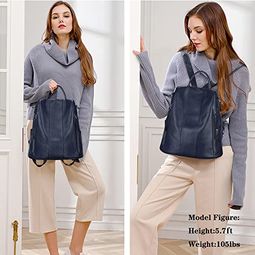 S-ZONE Leather Backpack Purses for Women Antitheft Rucksack Shoulder Bag Medium - color: Blue
