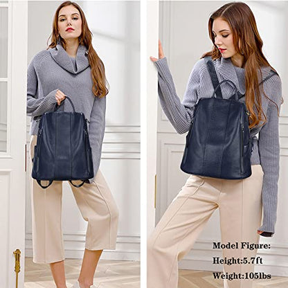 S-ZONE Leather Backpack Purses for Women Antitheft Rucksack Shoulder Bag Medium - color: Blue