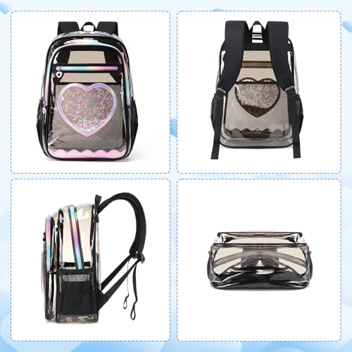 Clear Backpack, Heavy Duty Thick TPU Clear Bookbag, Transparent Bookbag Stadium Events, See Through Large Ergonomic Backpack for School Kids Girls Women Travel Security College Concert - color: Semi-black