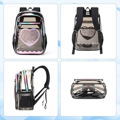 Clear Backpack, Heavy Duty Thick TPU Clear Bookbag, Transparent Bookbag Stadium Events, See Through Large Ergonomic Backpack for School Kids Girls Women Travel Security College Concert - color: Semi-black