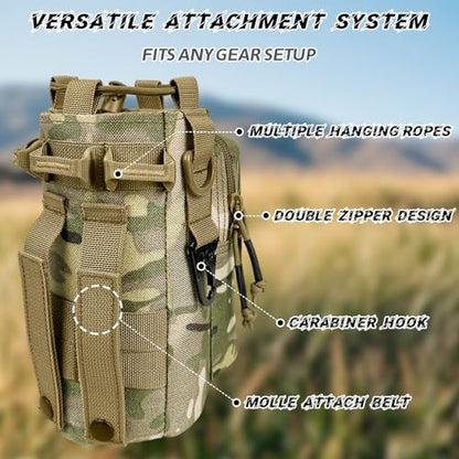 Water Bottle Holder with Strap - Tactical Insulated Water Bottle Sleeve with MOLLE System Water Bottle Cover Cross-Body Pouch for Walking Hiking Camping Gym 32oz&40oz - color: CP Camo