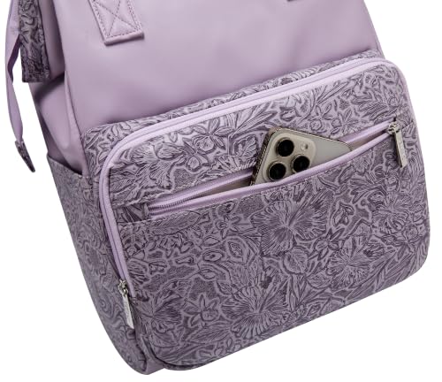 Kinmac Wide Open Style Laptop Backpack for Laptop Up to 15.6 Inch Men Women Travel Outdoor Backpack (Purple Flower PU) - color: Purple Flower Pu