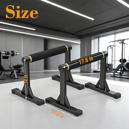 Wooden Parallel Bar and Dip Bar with Adjustable Height and Non-Slip Handles, Rock-Free Fitness Equipment for Handstands, L-Sits, Gymnastics and Strength Training for Home Gym, 600lbs Capacity - size: 12"