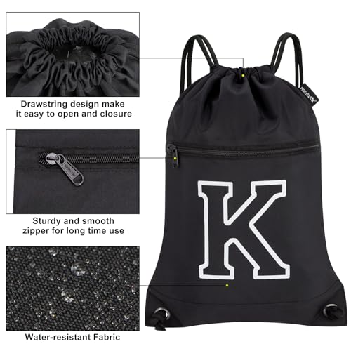 HOLYLUCK Drawstring Bags Initial Backpack Sackpack Cinch Bags for Sports, Gym, Travel, Beach(Black-K) - color: Black-k