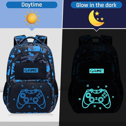 Glow in The Dark Backpack for Boys - Game Boys Backpack for Kids Children Teens Elementary Middle School - 17″ Gamer Bookbag Travel Back Pack for Age 6-18 - color: Game001-backpack Only