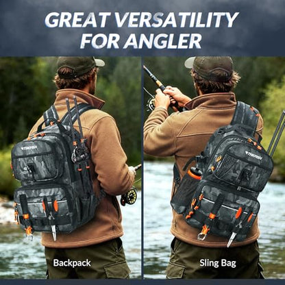 THKFISH Waterproof Fishing Backpack with Rod Holder, 20L Lightweight Fishing Tackle Sling Bag Store Gear and Equipment - color: Black