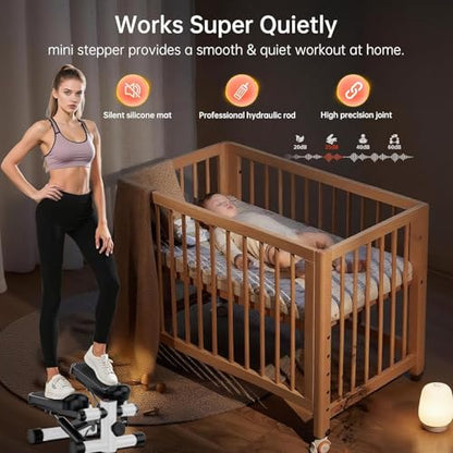 Steppers for Exercise at Home, Mini Stepper with Resistance Bands, Hydraulic Fitness Stepper with LCD Monitor, 360LBS Weight Capacity Portable Stair Stepper for Small Spaces - size: Medium