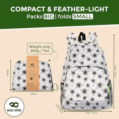 ECO CHIC Hiking Lightweight Packable Backpack - Foldable Daypack for Travel & Hiking & Outdoor Adventures - Waterproof Backpack from Recycled Materials (Bumble Bees Grey) - color: Bumble Bees Grey