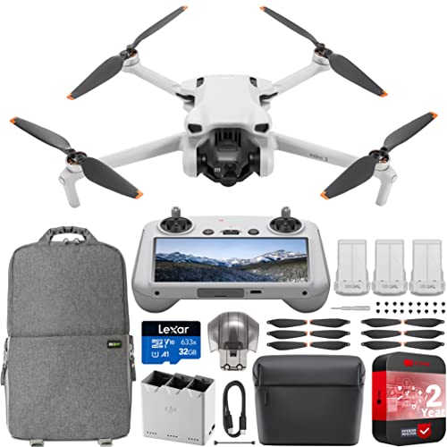DJI Mini 3 Camera Drone Quadcopter + RC Smart Controller (With Screen) + Fly More Kit, 4K Video, 38min Flight Time, True Vertical Shooting, Intelligent Modes Bundle w/Deco Gear Backpack +Accessories - style: RC Fly More Kit