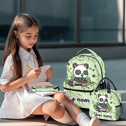 Personalized Panda Backpack with Lunch Box And Pencil Case, 16 Inch Panda Theme Bookbag with Adjustable Straps, Durable, Lightweight, Large Capacity, School Backpack for Girls Women - color: Panda1-3