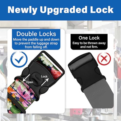 2 Pack Luggage Straps for Suitcases, Adjustable Travel Belt with Double Lock and Quick Release Buckle, Heavy Duty Nylon Bag Packing Strap, Bright Identifiers Business Travel Accessories-Flower Garden - color: 24020 Flower Garden
