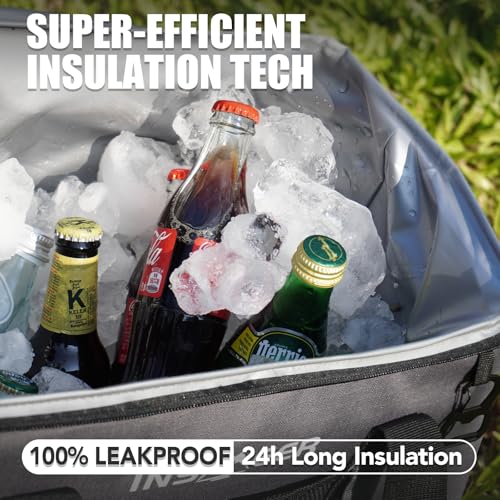 INSMEER Soft Cooler Bag with Hard Shell & 2 Cup Holders, Portable 40L/70 Cans Collapsible Cooler Bags Insulated with Leakproof for Travel, ice chests and Cooler Lunch Box for Beach Camping Picnic - color: Grey