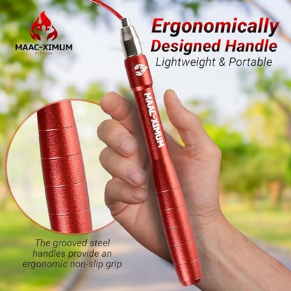 High Speed Rope - Professional Self-Locking & Adjustable, Adult Speed Jump Rope, 2 x PU coated Steel Ropes & Travel Bag,Jump Rope for Crossfit, Boxing, Fitness MMA for Men & Women - color: RED