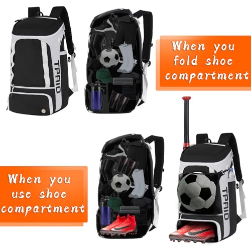 TPAID Sturdy Soccer Bag, Soccer Backpack with Shoes Compartment for Soccer Ball Basketball Baseball Volleyball Football, Large Capacity Sport Equipment Bags for Men and Women