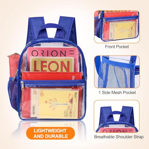 Oraben Clear Backpack Stadium Approved, Clear Bag 12 x 6 x 11 in, Small Transparent Backpack for Concerts, Sports Events, Festivals, Waterproof, Adjustable Straps, Women Men - color: Royal Blue, style: Enhanced Strap