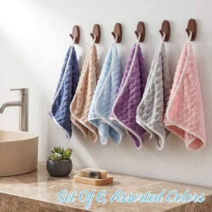 Peryiter 6 Pcs Hand Towels Set Small Microfiber Quick Dry Soft Hand Towel with Hanging Loop Absorbent Decorative Cleaning Bath Towels for Bathroom Kitchen Shower Spa Gym Travel Supplies 13.8''x29.5''