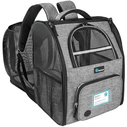 PetAmi Expandable Dog Backpack Carrier for Cats & Pets, Breathable Cat Carrier Backpack with Top Window & Multi-Entry, Ventilated Foldable Travel Carrier for Small Medium Pets up to 18 lbs, Light Gray - color: Gray